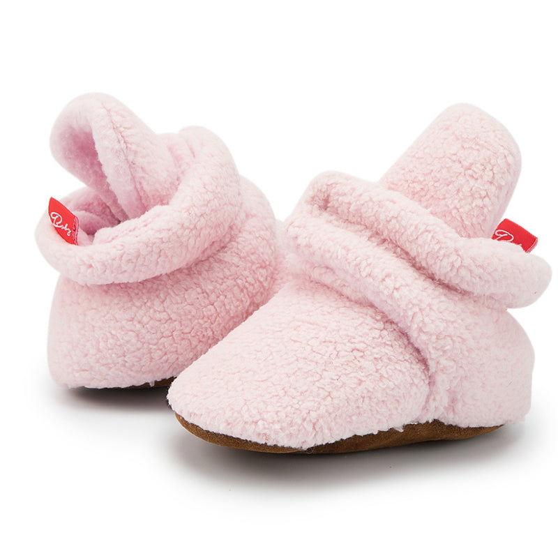 Baby Unisex Fur Velcro Booties (Baby Pink)-BT5043