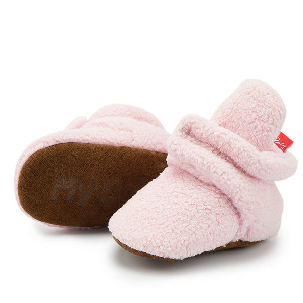 Baby Unisex Fur Velcro Booties (Baby Pink)-BT5043