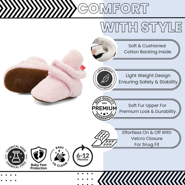 Baby Unisex Fur Velcro Booties (Baby Pink)-BT5043