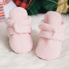 Baby Unisex Fur Velcro Booties (Baby Pink)-BT5043