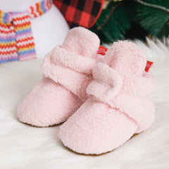 Baby Unisex Fur Velcro Booties (Baby Pink)-BT5043