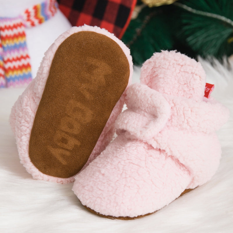 Baby Unisex Fur Velcro Booties (Baby Pink)-BT5043