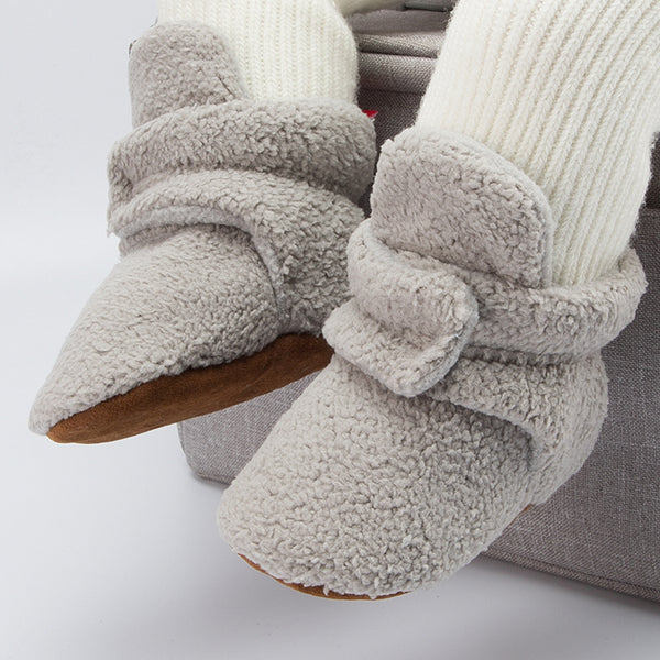 Baby Unisex Fur Velcro Booties (Grey)-BT5044