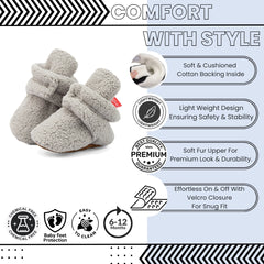 Baby Unisex Fur Velcro Booties (Grey)-BT5044
