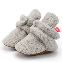 Baby Unisex Fur Velcro Booties (Grey)-BT5044
