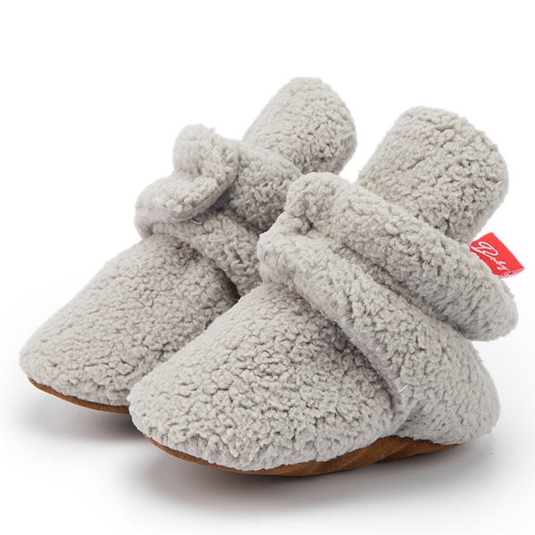 Baby Unisex Fur Velcro Booties (Grey)-BT5044
