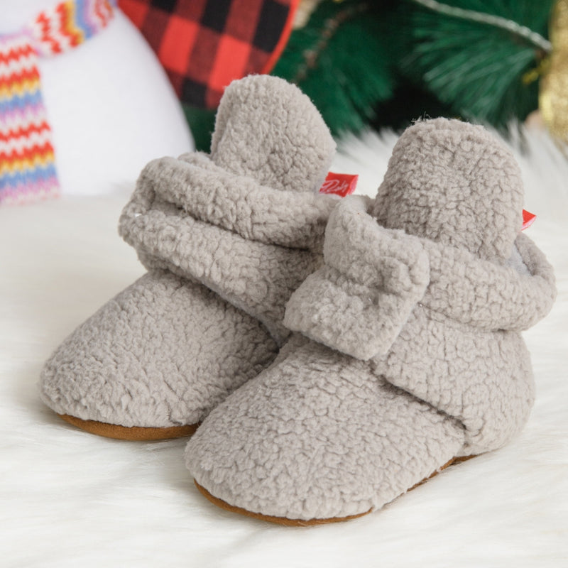 Baby Unisex Fur Velcro Booties (Grey)-BT5044