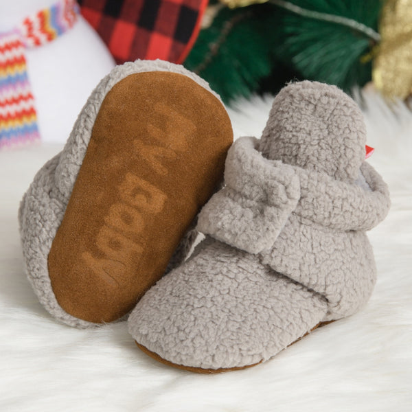 Baby Unisex Fur Velcro Booties (Grey)-BT5044