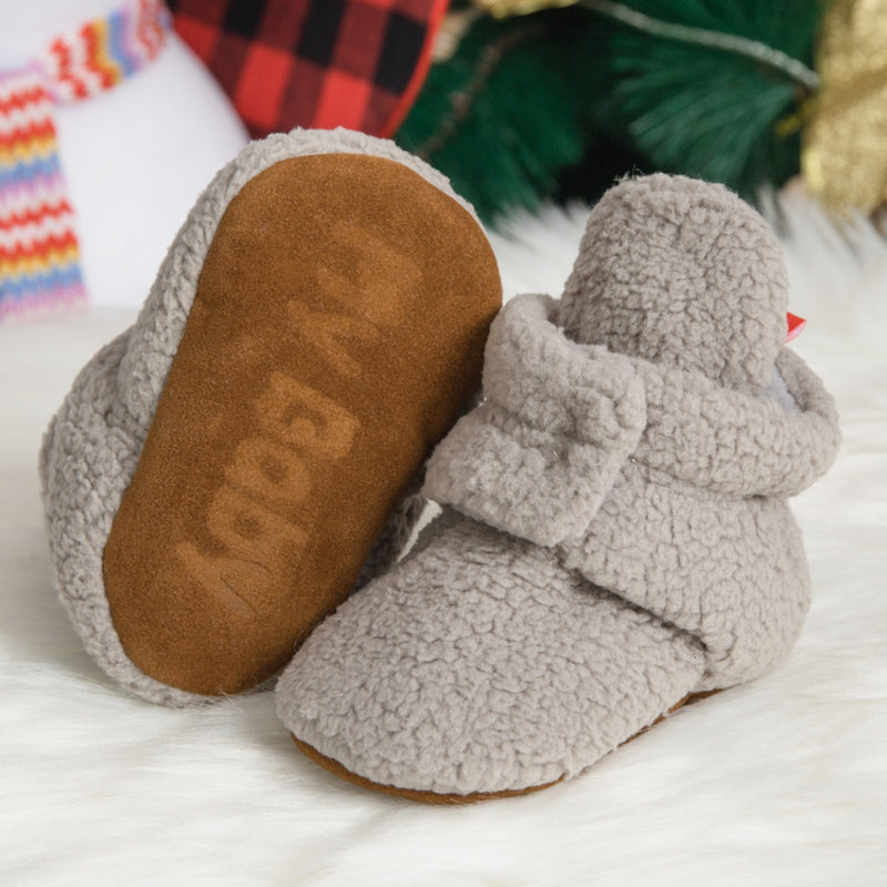 Baby Unisex Fur Velcro Booties (Grey)-BT5044