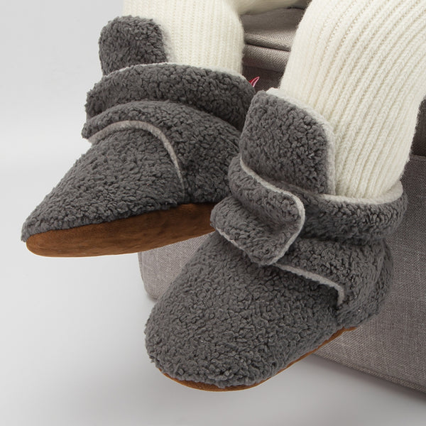 Baby Unisex Fur Velcro Booties (Grey)-BT5045