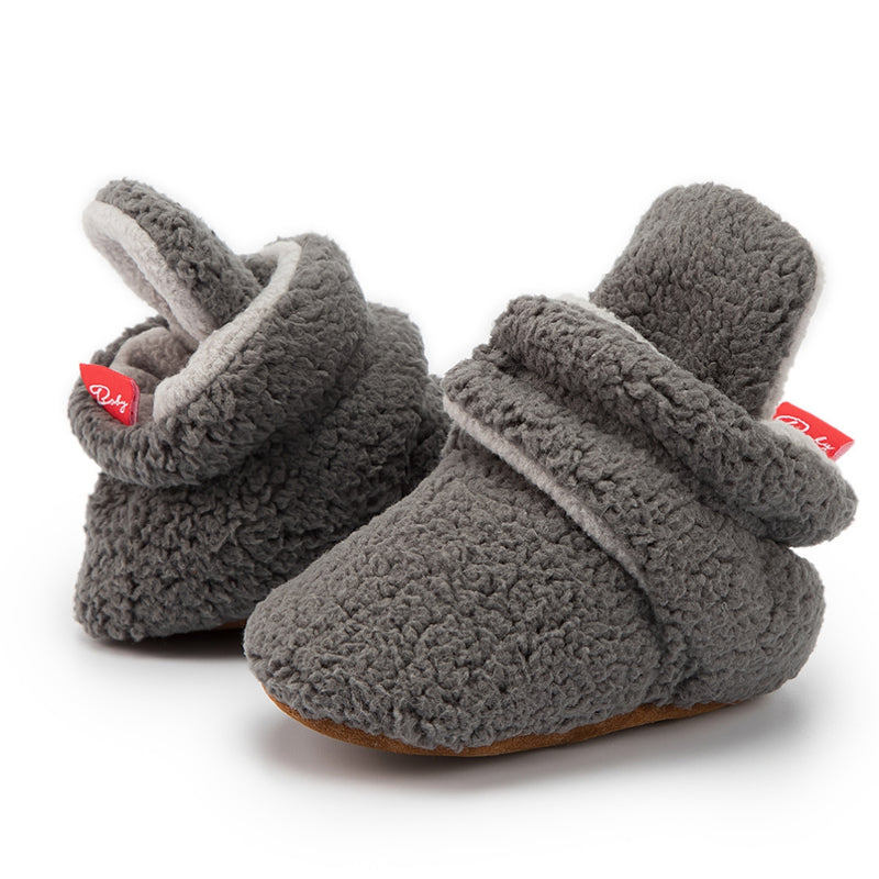 Baby Unisex Fur Velcro Booties (Grey)-BT5045