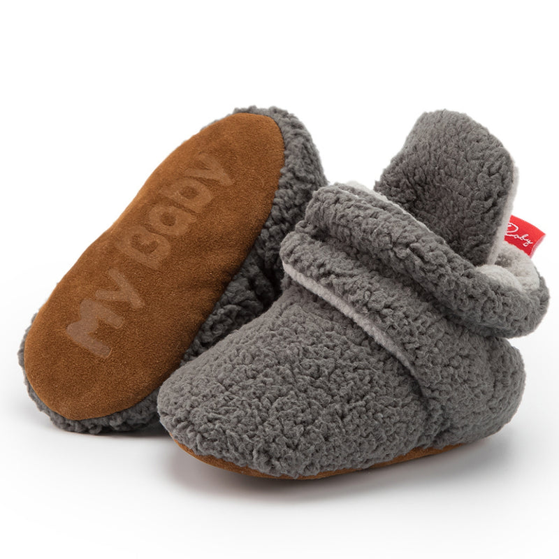 Baby Unisex Fur Velcro Booties (Grey)-BT5045