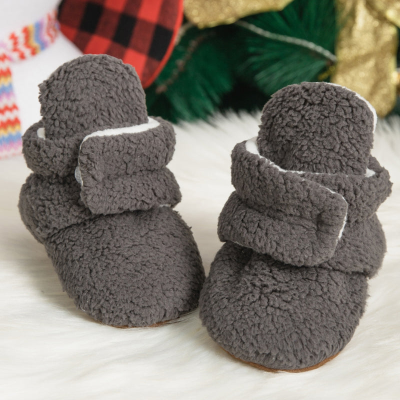 Baby Unisex Fur Velcro Booties (Grey)-BT5045