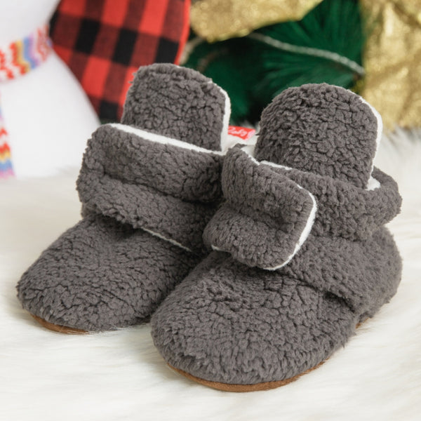 Baby Unisex Fur Velcro Booties (Grey)-BT5045