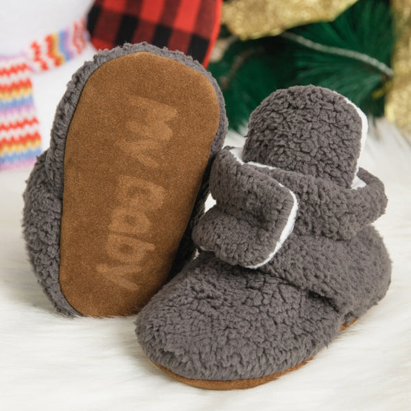 Baby Unisex Fur Velcro Booties (Grey)-BT5045