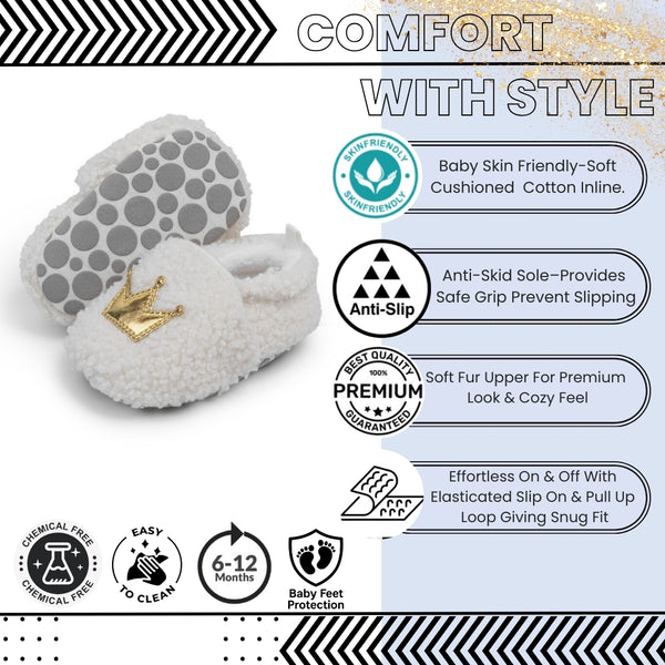 Baby Unisex Fur Slip-On Booties (White)-BT5046