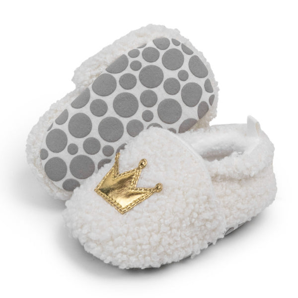 Baby Unisex Fur Slip-On Booties (White)-BT5046