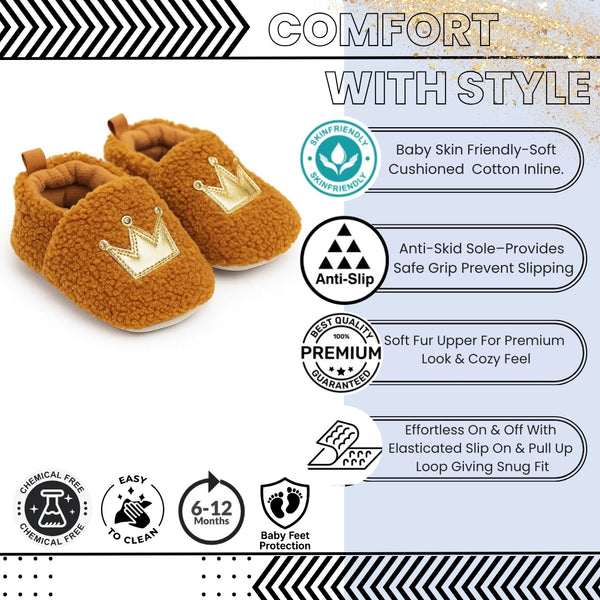 Baby Unisex Fur Slip-On Booties (Brown)-BT5047