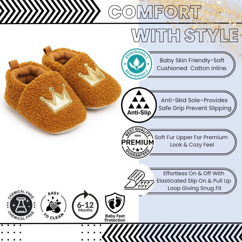 Baby Unisex Fur Slip-On Booties (Brown)-BT5047
