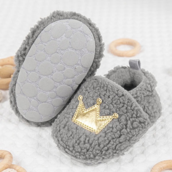 Baby Unisex Fur Slip-On Booties (Grey)-BT5048
