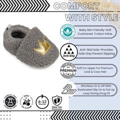 Baby Unisex Fur Slip-On Booties (Grey)-BT5048