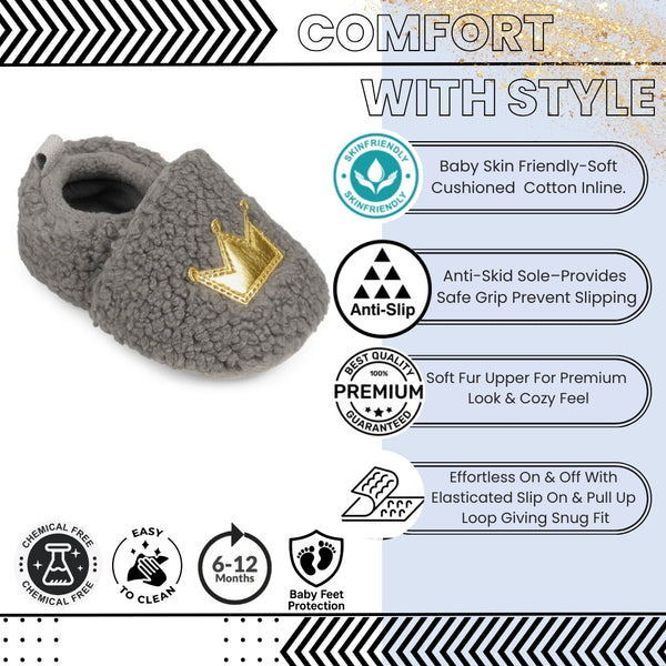 Baby Unisex Fur Slip-On Booties (Grey)-BT5048