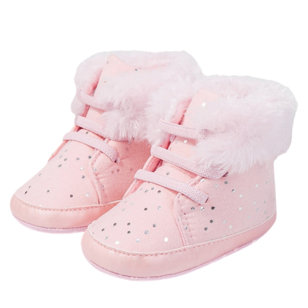 Baby Unisex High Ankle Cotton Fur Lace-Up Booties (Pink)-BT5049