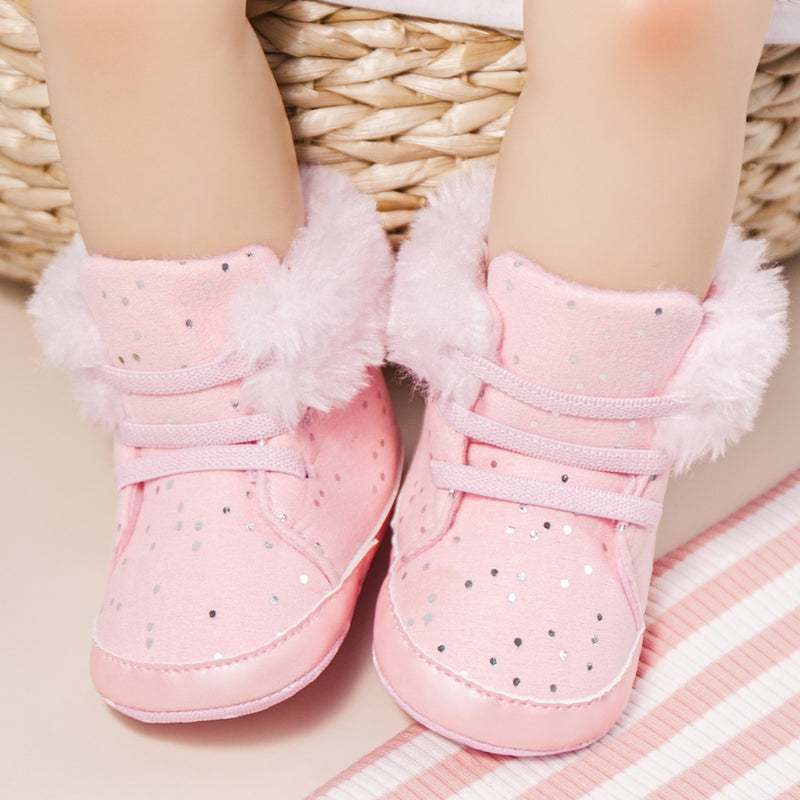 Baby Unisex High Ankle Cotton Fur Lace-Up Booties (Pink)-BT5049