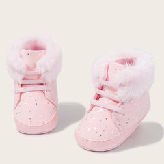 Baby Unisex High Ankle Cotton Fur Lace-Up Booties (Pink)-BT5049
