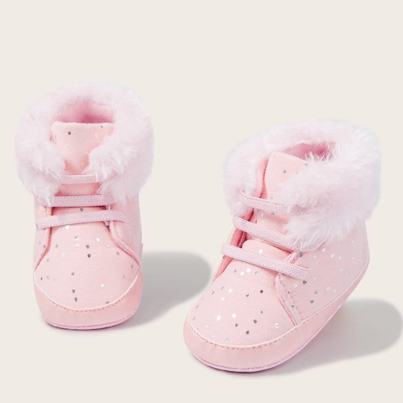 Baby Unisex High Ankle Cotton Fur Lace-Up Booties (Pink)-BT5049