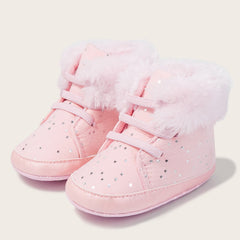 Baby Unisex High Ankle Cotton Fur Lace-Up Booties (Pink)-BT5049