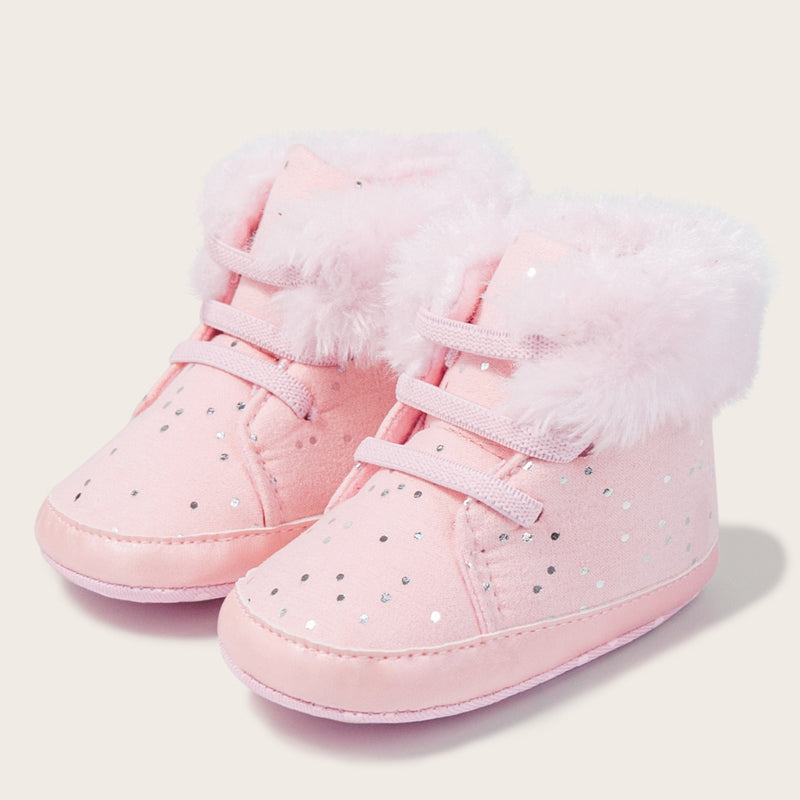 Baby Unisex High Ankle Cotton Fur Lace-Up Booties (Pink)-BT5049