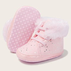 Baby Unisex High Ankle Cotton Fur Lace-Up Booties (Pink)-BT5049