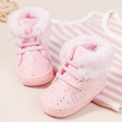 Baby Unisex High Ankle Cotton Fur Lace-Up Booties (Pink)-BT5049