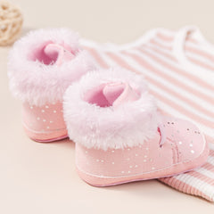 Baby Unisex High Ankle Cotton Fur Lace-Up Booties (Pink)-BT5049