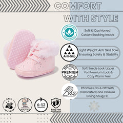 Baby Unisex High Ankle Cotton Fur Lace-Up Booties (Pink)-BT5049