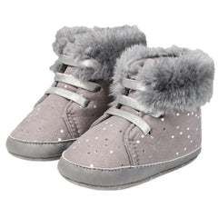 Baby Unisex High Ankle Cotton Fur Lace-Up Booties (Grey)-BT5050