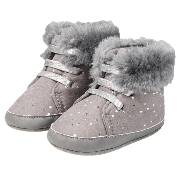 Baby Unisex High Ankle Cotton Fur Lace-Up Booties (Grey)-BT5050