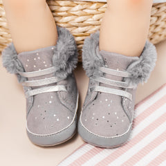 Baby Unisex High Ankle Cotton Fur Lace-Up Booties (Grey)-BT5050