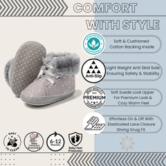 Baby Unisex High Ankle Cotton Fur Lace-Up Booties (Grey)-BT5050