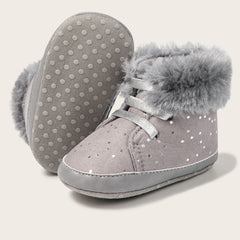 Baby Unisex High Ankle Cotton Fur Lace-Up Booties (Grey)-BT5050