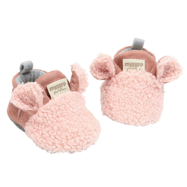 Baby Unisex Fur Animal Print Velcro Booties (Pink)-BT5055