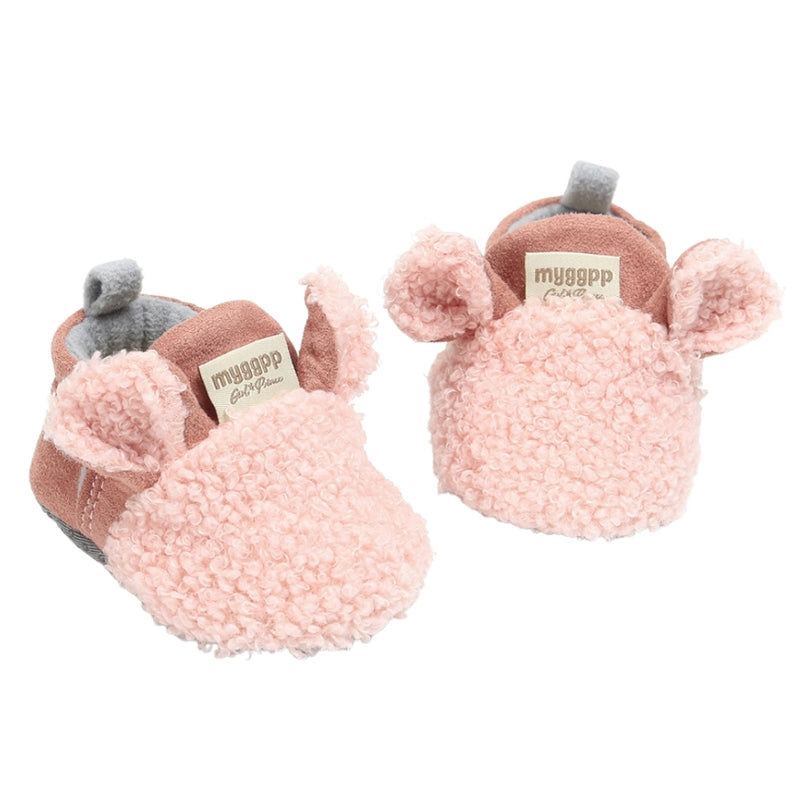 Baby Unisex Fur Animal Print Velcro Booties (Pink)-BT5055