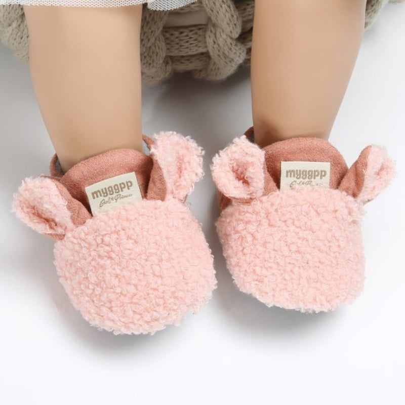Baby Unisex Fur Animal Print Velcro Booties (Pink)-BT5055