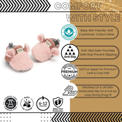 Baby Unisex Fur Animal Print Velcro Booties (Pink)-BT5055