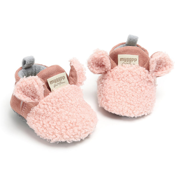 Baby Unisex Fur Animal Print Velcro Booties (Pink)-BT5055
