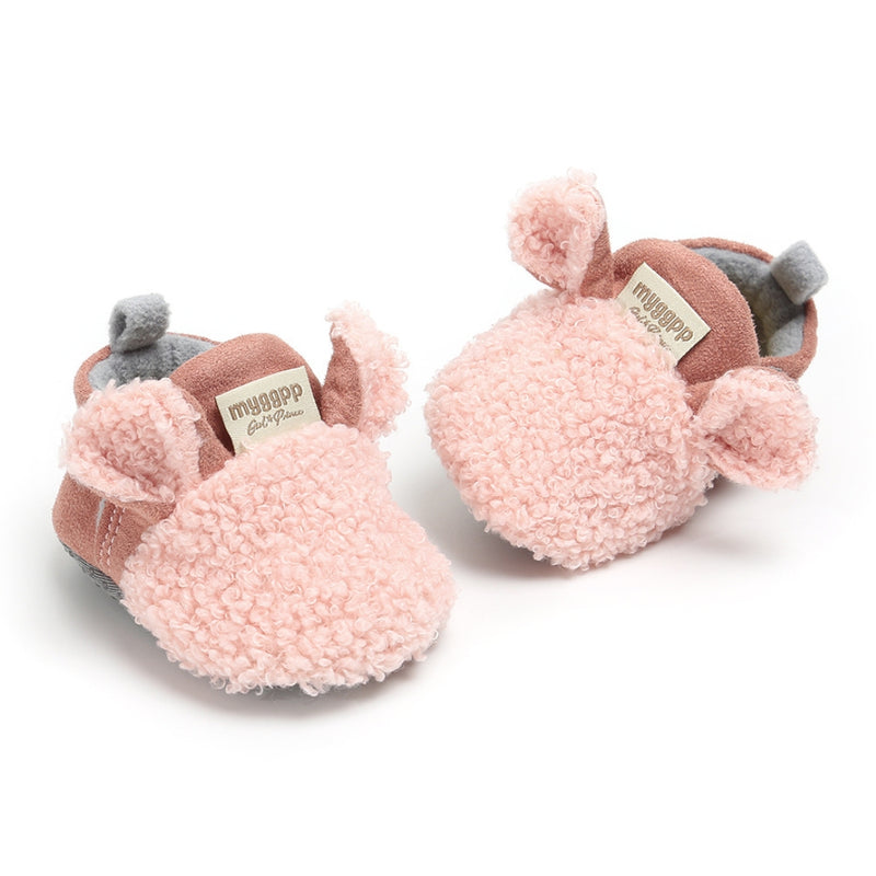 Baby Unisex Fur Animal Print Velcro Booties (Pink)-BT5055