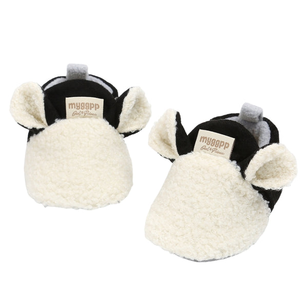 Baby Unisex Fur Animal Print Velcro Booties (White,Black)-BT5056