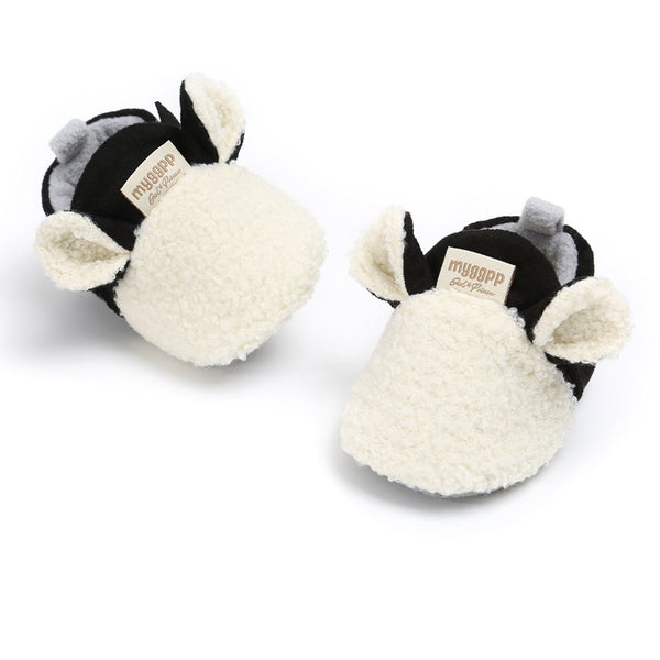 Baby Unisex Fur Animal Print Velcro Booties (White,Black)-BT5056