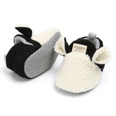 Baby Unisex Fur Animal Print Velcro Booties (White,Black)-BT5056
